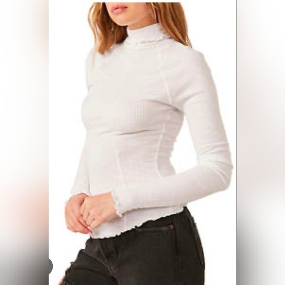FREE PEOPLE INTIMATELY WHITE MAKE IT EASY THERMAL WAFFLE KNIT TURTLENECK TOP S